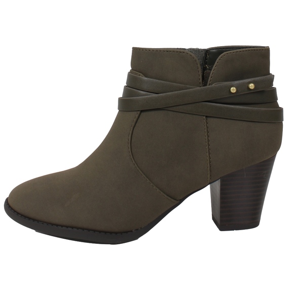 Shoes - Khaki Closed Toe Criss Cross Straps Ankle Bootie